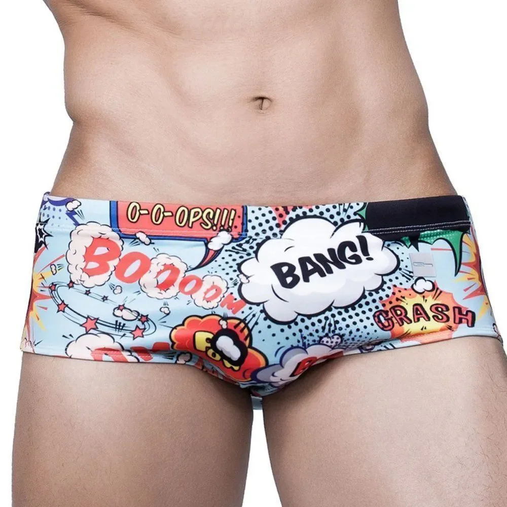 Men's bang comic swim trunks, swimsuit, soft shorts for beach size S